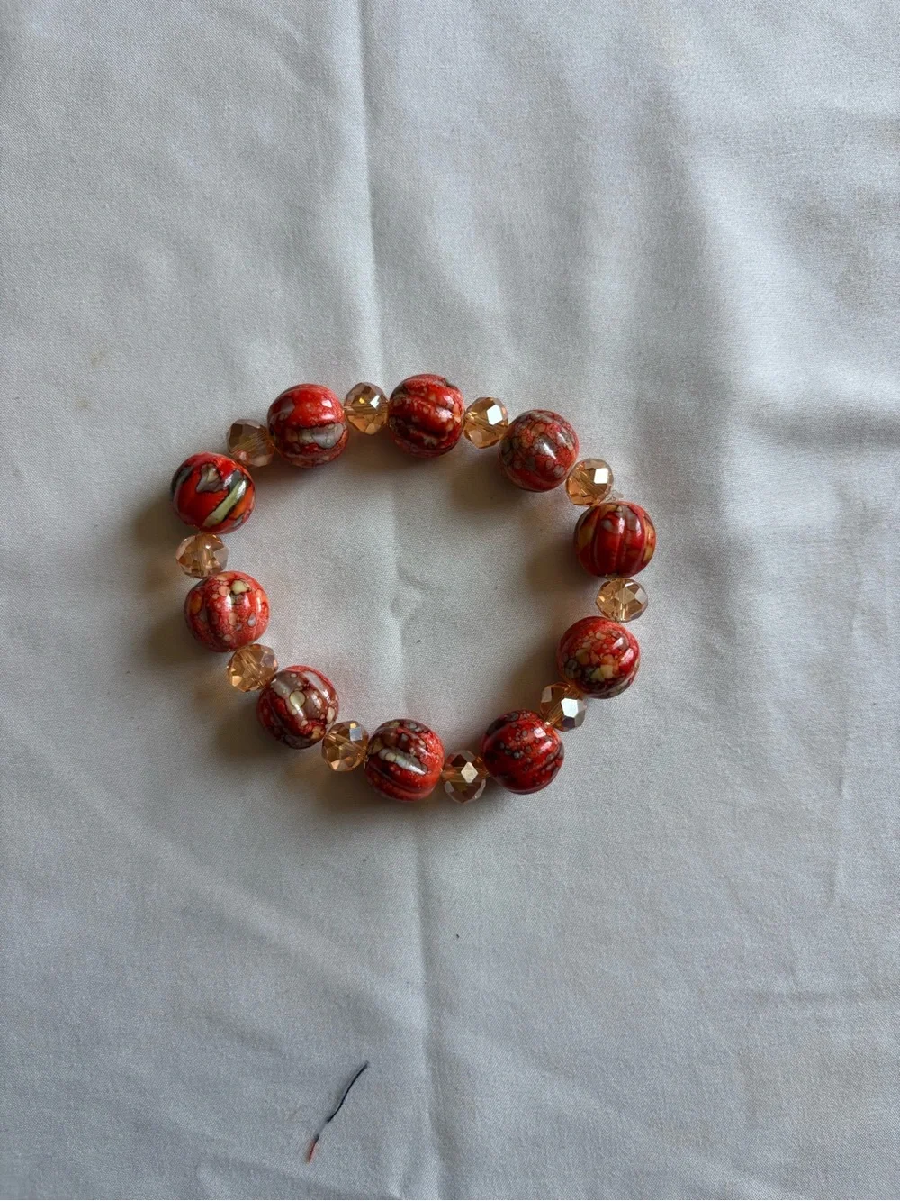 Red Beaded Stretch Bracelet with Faceted Accent Beads
